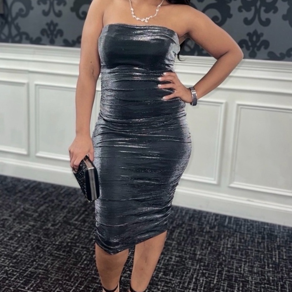 B Darlin Shimmering Black Strapless Dress